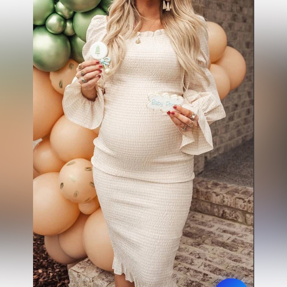 Ruffle Off Shoulder Long Sleeve Puff Sleeve Cottagecore Cream Bodycon Dress